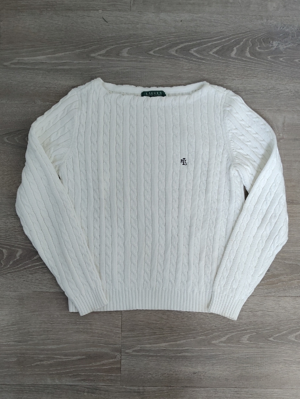 Lauren Ralph Lauren White Cable-Knit Crew Sweater